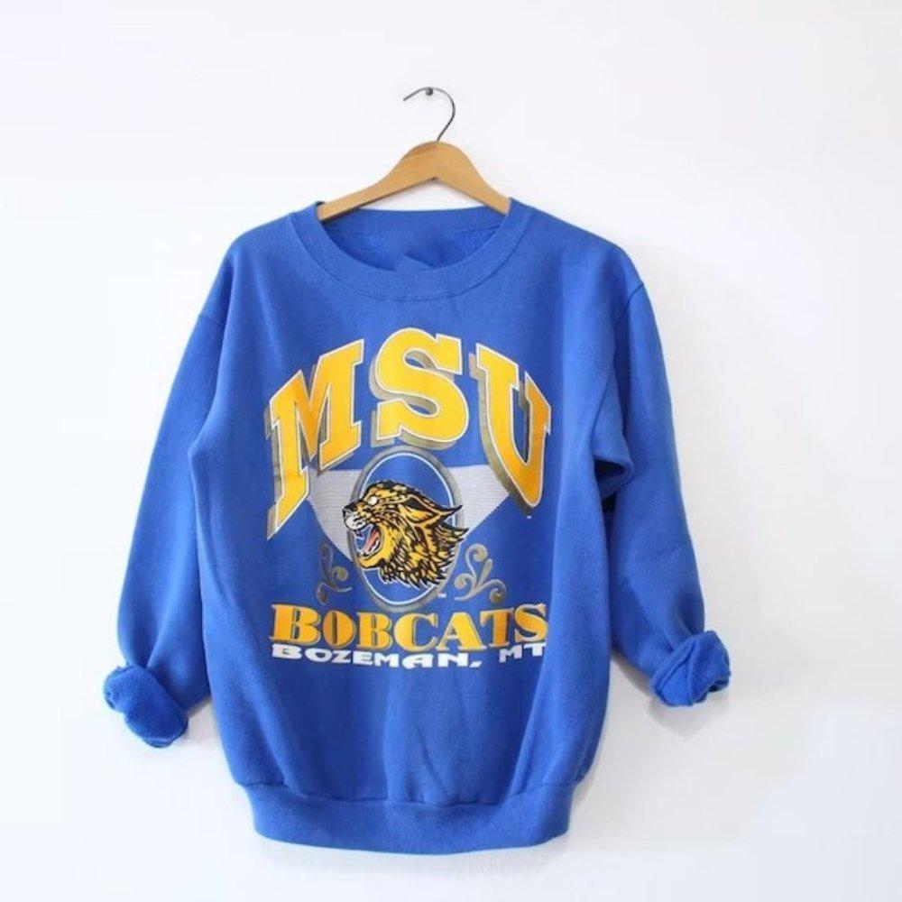 Gildan Royal Blue Crewneck Sweatshirt with Yellow & White MSU Bobcats Graphic